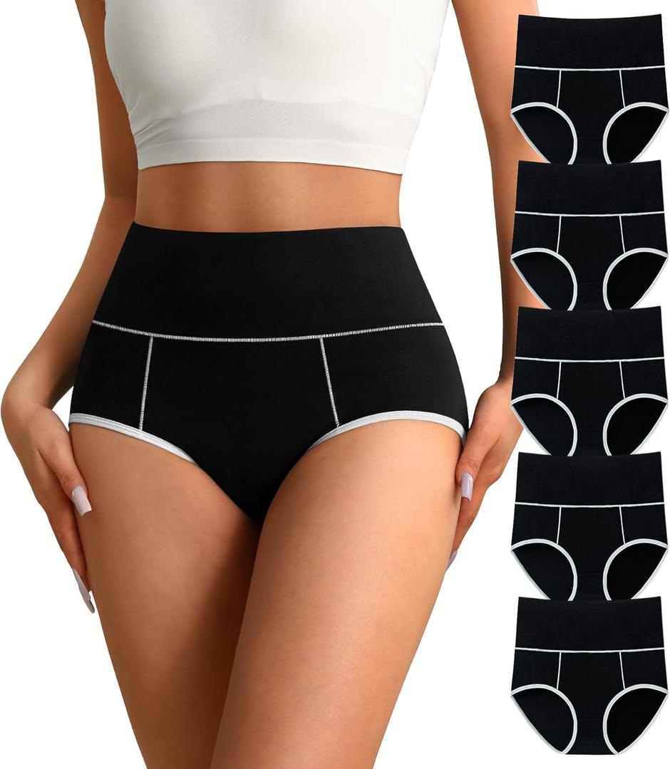 High Waisted Cotton Underwear for Women Tummy Control Ladies Panties Breathable Full Coverage 5Pack (XX-Large)