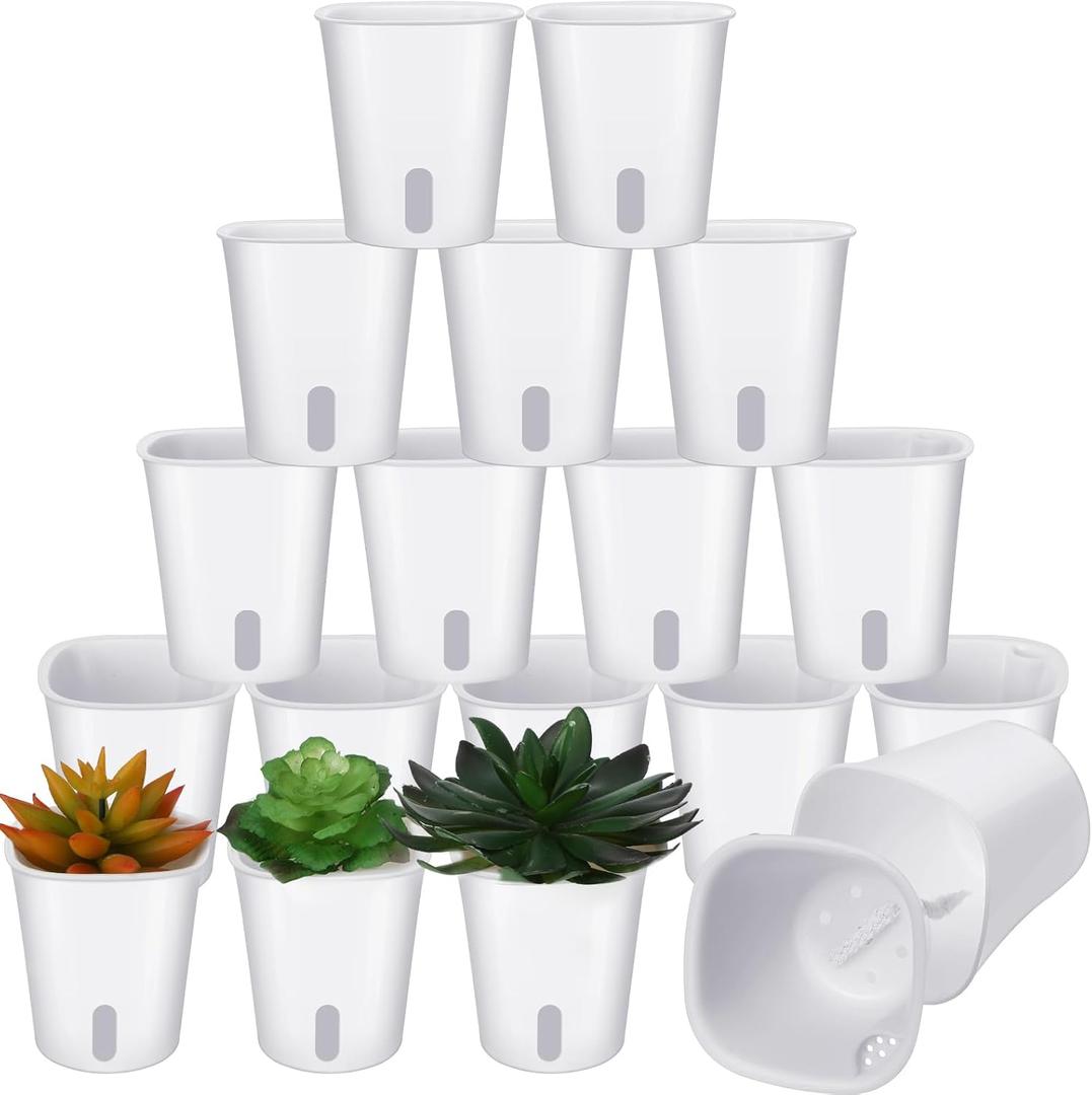Ziliny 20 Pcs 3 Inch Self Watering Pots Self Watering Planters for Indoor Planters Plastic Garden Flower Pots with Level Indicator Vents for Herbs