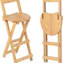 Folding Bar Stool: Compact 24" Folding Kitchen Counter Chair - Portable Wooden Bar Stool - Outdoor Shop Kitchen Restaurant Coffee Stool - 1pcs (Burlywood)