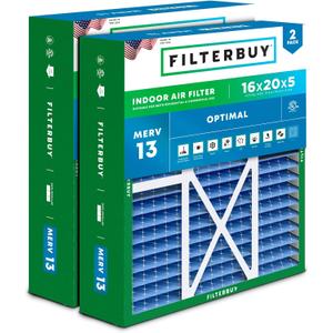 Filterbuy 16x20x5 Air Filter MERV 13 Optimal Defense (2-Pack), Pleated HVAC AC Furnace Air Filters for Honeywell FC100A1003, Lennox X0592, and More (Actual Size: 15.75 x 19.75 x 4.38 Inches)