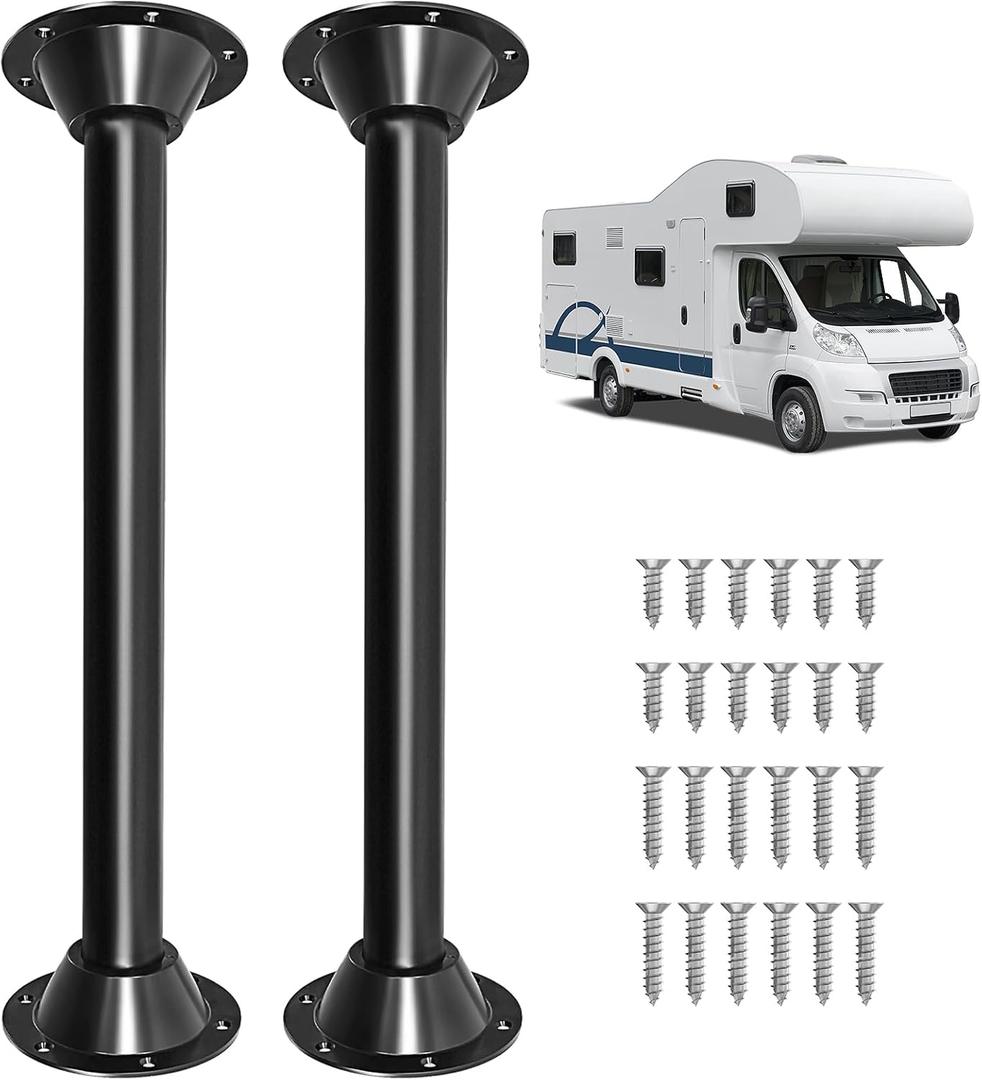 27 RV Table Leg and Base Mount Set, Camper Table Legs and Base Mounting Kit - Black Matte Finish, Fit for Camper, Trailer, Boat, Yard, Including 2 Legs & 4 Bases
