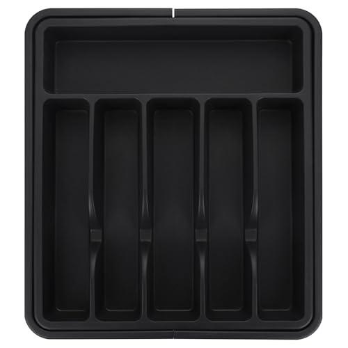 VIBORA Large Silverware Organizer for Drawer, Expandable Utensil Tray for Kitchen Cabinets, BPA Free Cutlery and Flatware Holder, Adjustable Plastic Storage for Spoons, Forks, and Knives, Large, Black