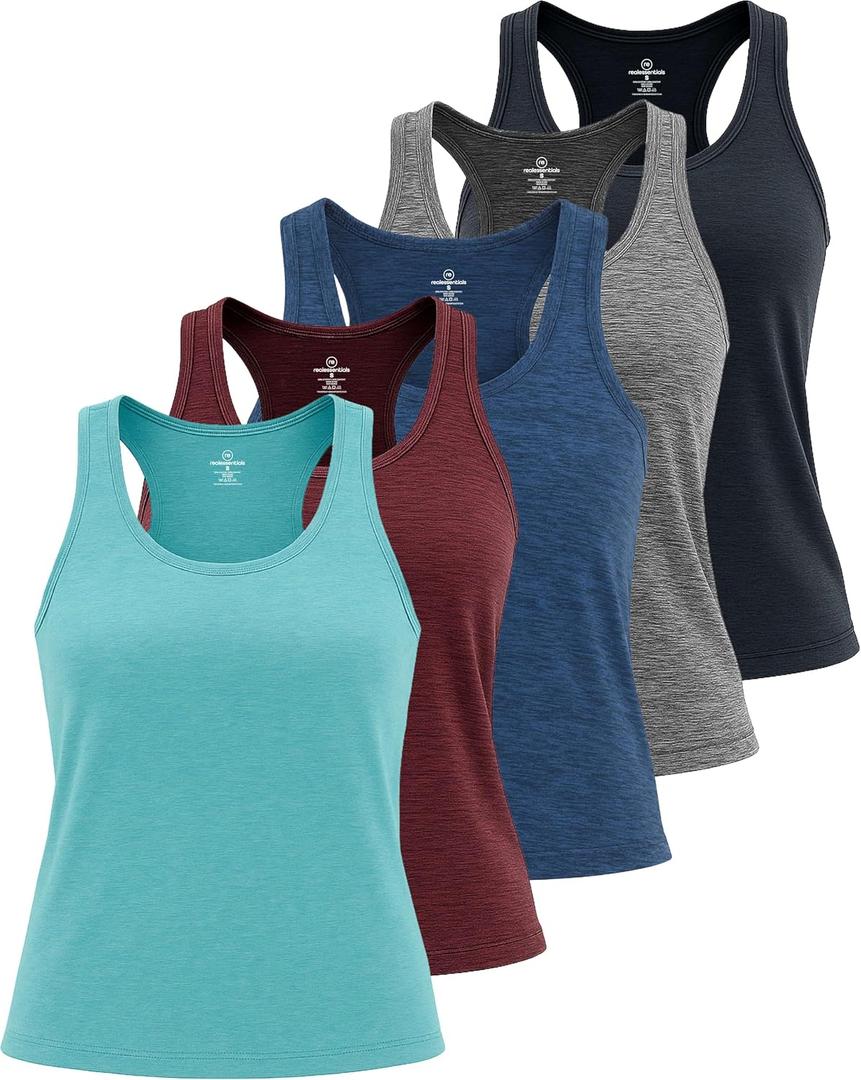 Real Essentials 5 Pack: Women's Racerback Tank Top Dry-Fit Athletic Performance Yoga Activewear (XXXL)