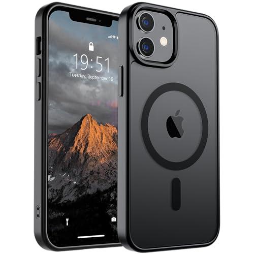 SUPFINE Magnetic for iPhone 12 Case/iPhone 12 Pro Case (Compatible with MagSafe)(Military Grade Drop Protection) Translucent Matte Shockproof Phone Cover,Black