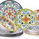 12 pcs Talavera Melamine Dinnerware Set, Service for 4 Melamine Plates and Bowls Set, Unbreakable Dishes Dinnerware Set, Great for RVs, Camping, BPA Free and Dishwasher Safe