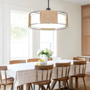 19.7" Rattan Chandelier ，5-Light Boho Dining Room Chandelier，Rustic Chandelier with Fabric lampshade，Suitable for Farmhouse Dining Room ，Living Room， Kitchen Bedroom， Hallway Stairs Hanging