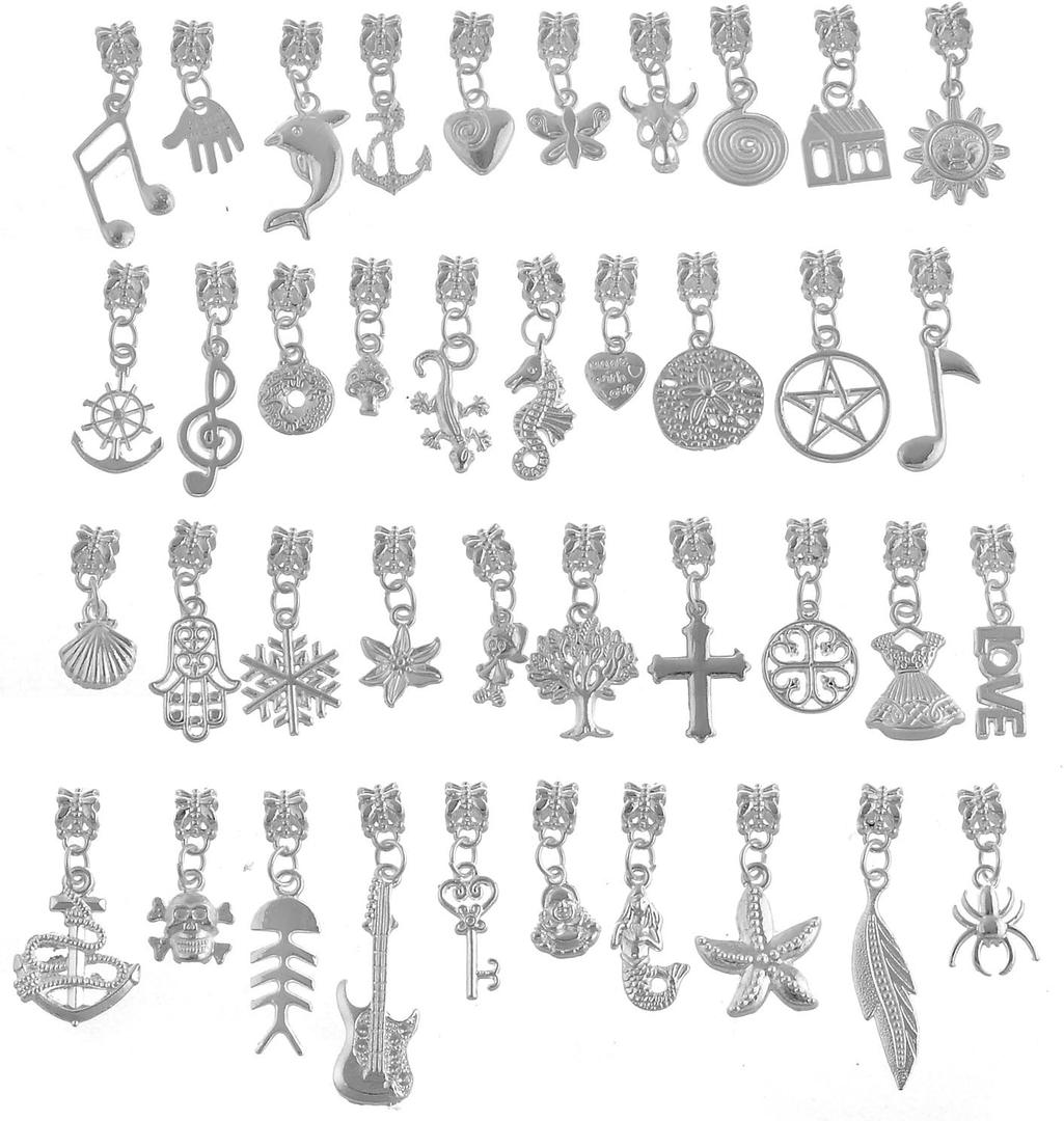 RUBYCA 80Pcs Tibetan White Silver Plated Metal Connector Bails Mix Bead Pendant Charm Bracelet 602