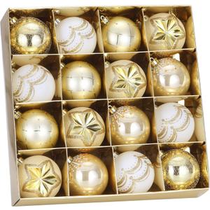 Sea Team 80mm/3.15" Set of Colorful Painted Sparkling Ornaments and Hanging Balls for Christmas Tree - 16 Pieces (Gold & White)
