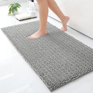 Arotive Luxury Chenille Bathroom Rug Mat, Extra Soft Thick Absorbent Shaggy Bath Rugs, Non-Slip Machine Wash Dry, Plush Bath Mats for Bathroom, Shower and Tub, 2'x3'11" (24"x47"), Grey