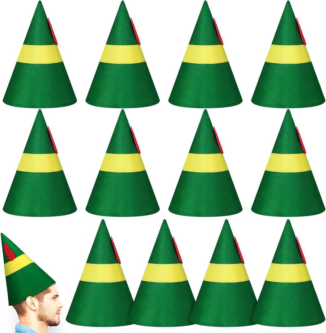12 Pcs Christmas Elf Hats Adults Bulk Santa Hat Christmas Elf Costume Accessories for Men Women Xmas Cosplay Party