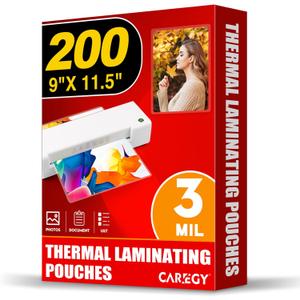 CAREGY Thermal Laminating Pouches, Holds 8.5 x 11 Inch Sheets,200 Pack Laminating Sheets, 3 Mil, 9 x 11.5 Inches Lamination Sheet Paper for Laminator, Clear, Letter Size, Office and School Supplies