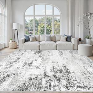 Area Rugs 8x10 Living Room: Large Modern Abstract Washable Rug Soft Anti-Skid Non-Shedding Carpet Indoor Floor Thin Carpets for Bedroom Dining Room Farmhouse Nursery Home Office White Grey Black