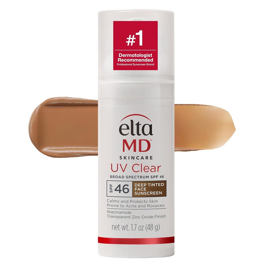 EltaMD UV Clear Face Sunscreen, Oil Free Sunscreen for Sensitive Skin with Zinc Oxide, Dermatologist Recommended (04 - Deep Tinted (1.7 oz)), EXP: 2026/08