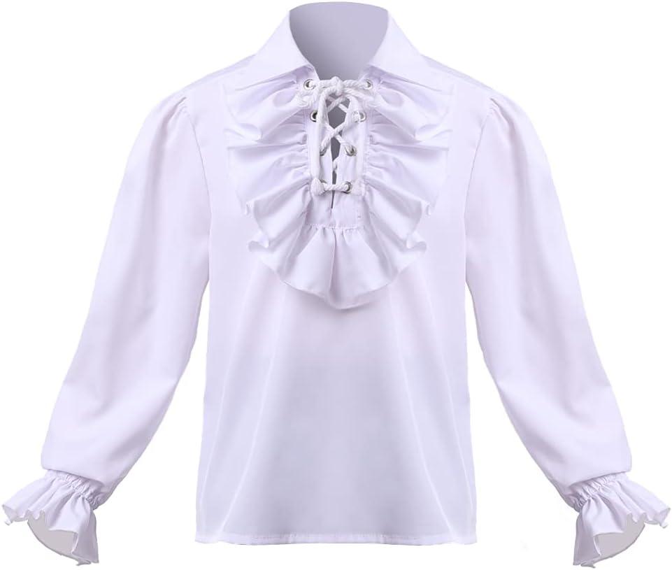 GRACEART Boys Medieval Pirate Shirt Renaissance Colonial Shirt for Kids white 12 (White, S)