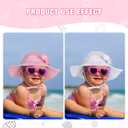 Syhood 2 Pieces Wide Brim Baby Girls Sun Hat Adjustable Sun Protection Summer Beach Hat for Toddler (0-12 Months, White and Pink)