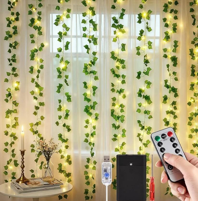 DomeStar Vines with Light for Bedroom, 300 LED Fairy Lights with Vines, Curtain String Lights with Remote for Dorm, Wedding, Party, Valentines Wall Ambient Decor