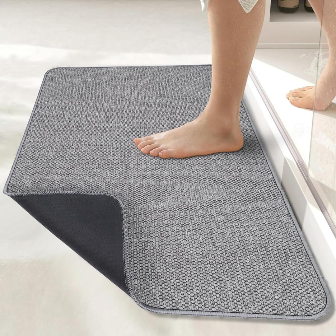 Bath Mat,Ultra Thin Bathroom Runner Rugs,Large Bath Mats for Bathroom,Quick Dry,Non-Slip,Machine Washable,Low Pile,Bath Rug,Shower Outside,Sink,Home Decor Accessories.Grey,1'5"x2'11"17x35inch