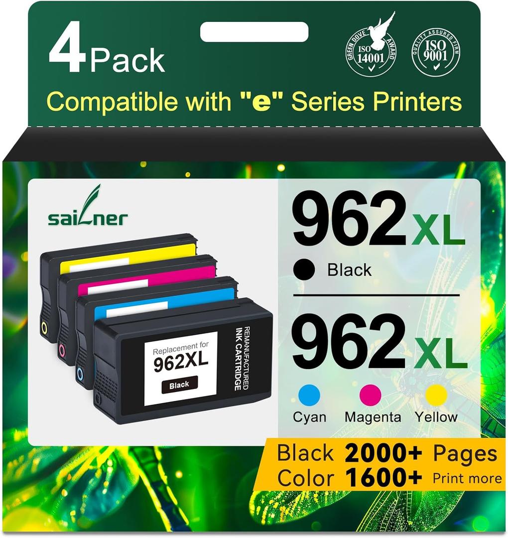 962XL Ink Cartridges for HP 962XL Ink Cartridges Combo Pack Work for HP Officejet Pro 9015e 9010 9025e 9015 9025 9018e 9025e 9020 Printer for HP 962 (4 Pack)