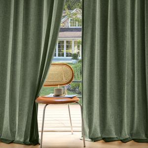 MIULEE Non-See-Through Privacy Linen Curtains 2 Panels, Olive Green Light Filtering Window Curtains Farmhouse Textured Back Tab Semi Sheer Drapes for Bedroom Living Room 90 Inches Long Dark Green