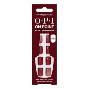 OPI On Point Got the Blues for Red | Short Round Dark Red Press On Nails | With Nail Glue | Long Lasting, Reusable, Non-damaging