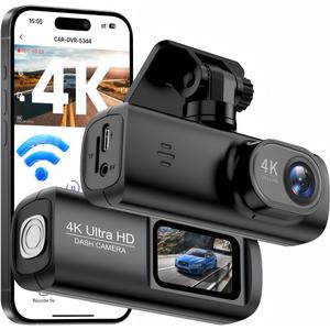 Dash Cam 4K Front, Ultra HD Dash Camera for Cars, 1.47''IPS Screen Mini Car Camera with APP Control, Built-in Wi-Fi & G-Sensor, 24H Parking Mode, Night Vision, WDR, Loop Recording, Support 256GB Max (Black)