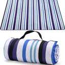 Oversize Picnic Blankets with Foldable,MEIRILE Waterproof Blanket Made of PEVA for Camping,Park, Beach,Grass,Outdoor(60"*80") (Blue-White, 60"X80")