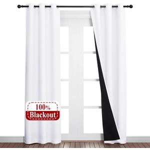 NICETOWN White Blackout Curtains 80 inches Long, 2 Pieces, 37" Wide Each Panel, Full Light Blocking Drapes with Black Liner for Nursery, Noise Reducing Thermal Insulated Draperies for Doorway