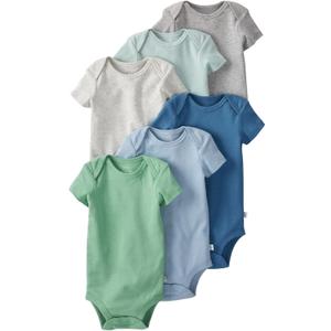 little planet by carter's unisex-baby 6-pack Organic Cotton Short-sleeve Rib Bodysuits (Blue Multi, 6 Months)