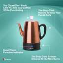 Euro Cuisine PER08 Stainless Steel Electric Coffee Percolator, 8 Cup, Polished Copper Finish, Dripless Gooseneck Spout, Clear Glass Knob, Brewing Indication, Keep-Warm Function, Detachable Cord