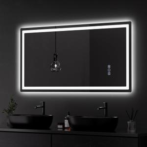QAOYEDE LED Bathroom Mirror 40"x 20" with Frontlit and Backlit, Bathroom Vanity Mirror, Smart Wall Mirrors, Touch Switch Control, Adjustable Warm White/Natural/Daylight Lights, Horizontal & Vertical