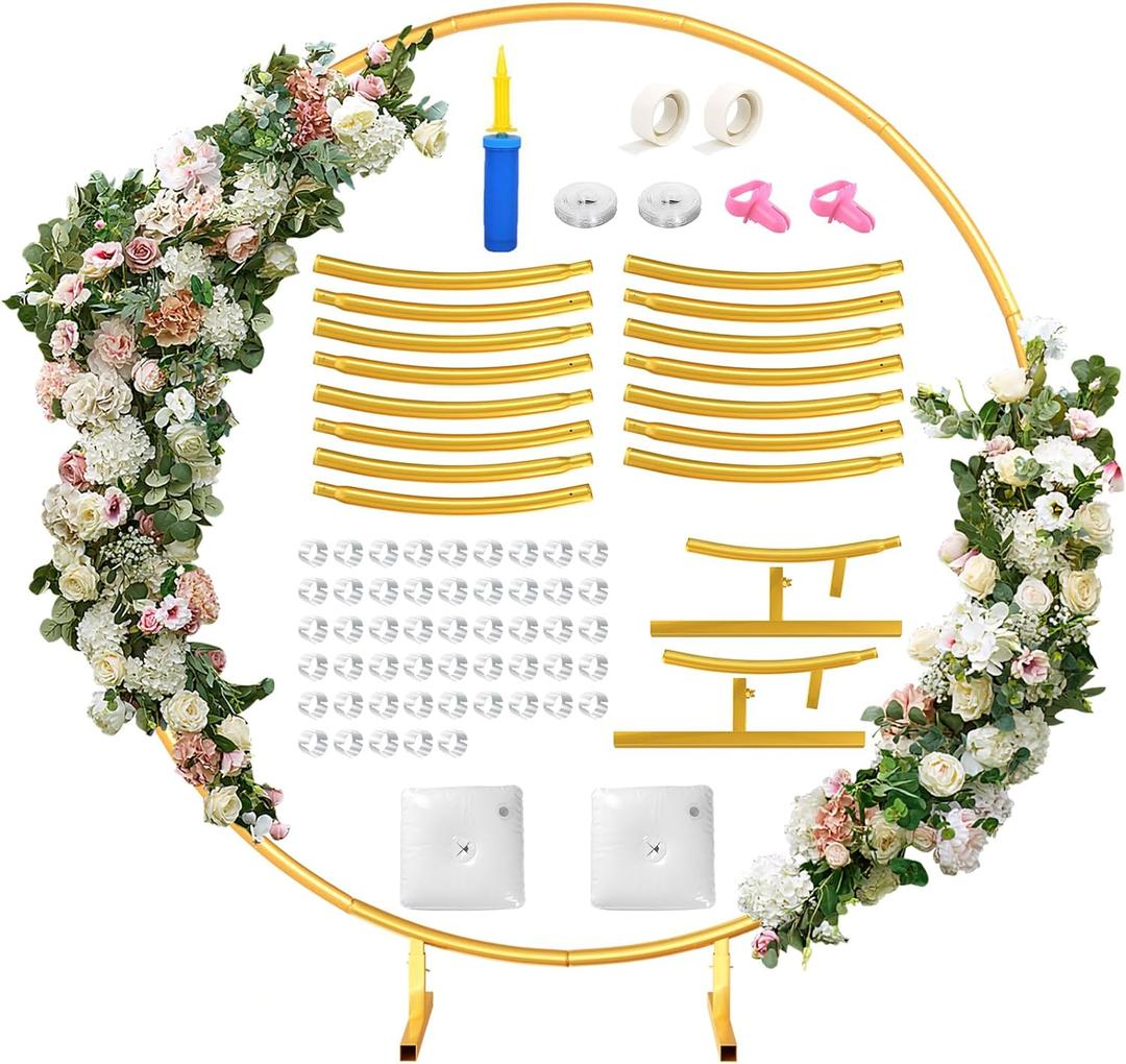 Round Backdrop Stand 7.2FT - Stable Gold Circle Balloon Arch Stand Metal Arch Backdrop Stand for Wedding Birthday Party Baby Shower Decoration (7.2FT)