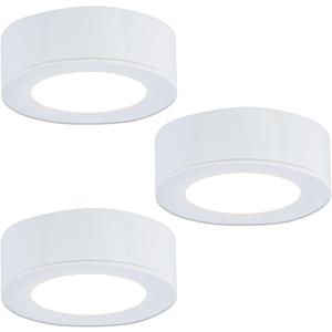 LUMILAND Wired LED Puck Lights (2.7Wx3) Plug-in Lighting Warm White (3000K), LED Cabinet Light for Kitchen Can Be Surface Mount or Recess Mount, White