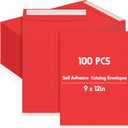100 Pcs 9'' x 12'' Catalog Envelopes Self Adhesive 32lb Manila Envelopes Kraft Peel & Seal for Secure Mailing Storage Organizing for Office Business Home(Red)