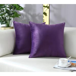 mixeoo Comfy Eggplant Purple Throw Pillow Covers Decorative Square Solid Thick Velvet Super Soft Cushion Cases Home Decor for Sofa Couch Living Room Chair, Set of 2, 18 x 18 Inch