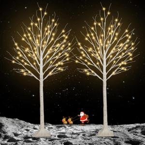 2 Pack 5FT 200LED Christmas Lighted Birch Tree, Timer Function Prelit Artificial Tree Lamp Plug in with Warm White Lights, 2 Modes Twinkling Twig Trees for Indoor Outdoor Party Christmas Decorations