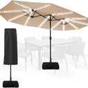 Sundale Outdoor Solar 15 ft 144 LED Olefin 5-Year-Non-Fading Patio Umbrella with Sandbag Base Included and Cover, Outdoor Double-Sided Umbrella (Tan)