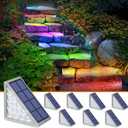 NIORSUN Solar Step Lights for Outside,8 Pack RGB Solid Color Changing Solar Stair Lights Outdoor Waterproof IP67 Auto On Off,Solar Lights for Steps,Stair,Patio,Yard,Porch,Front Door,Deck Decor
