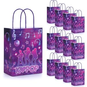 FunooFuno 24 Pcs Purple Kpop Party Favors Gift Bags with Handles Kpop Goodie Candy Party Favor Bags Bulk Kraft Paper K Pop Music Birthday Concert Disco Graduation Supplies Decorations