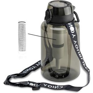 40 OZ Water Filter Bottle with 3-Stage Filtration - Ideal for Survival, Camping, Hiking, Backpacking, and Emergency - Portable&Reusable Filtered Water Bottle with Strap - Black