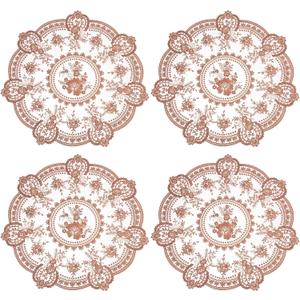 Uxcell 4Pcs Retro Lace Placemats, 13x13inch Round French Crochet Doilies Delicate Embroidered Vase Mat Coaster for Dining Table Home Decoration, Dusty Rose
