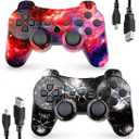 CHENGDAO Controller for PS3 2 Pack Wireless Controller for Playstaion 3 6-Axis with High-Performance Double Virbration, Motion Control, USB Charging Cable (Skull + Galaxy)