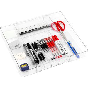 IEEK Silverware Drawer Organizer Tray for Kitchen,Expandable Utensil Tray Multipurpose Drawer Dividers Adjustable Cutlery and Flatware Holder,Plastic Spoon Forks Knives Holder Storage Divider,Clear-M