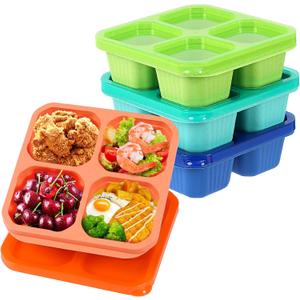 4 Pack Bento Snack Containers Set 4 Compartment Food Storage Containers Wheat Straw Meal Prep Lunch Box Plastic Food Storage container, Microwave and Dishwasher Safe (Bright color)