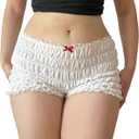 Women Bloomer Shorts Lace Trim Cute Ruffle Micro Shorts (Large, Soild White)