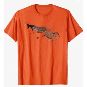 Stone Age Cave Painting of an Ox and Horse from Lascaux T-Shirt, Orange, M