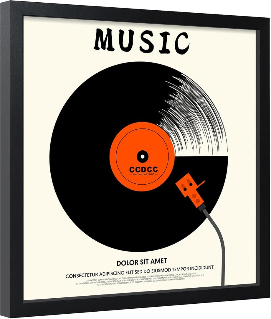 12.6x12.6 Vinyl Record Frame 1 Pack, Black Wooden Album Cover Display Frame with Tempered Glass Cover for Any 12 By 12 Inch Lp Record Cover