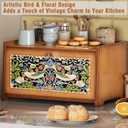 Trironsun Bamboo Bread Box for Kitchen Counter Black Bread Storage Container with Acrylic Door William Morris Flower Bird Design Farmhouse Breadbox Organizer (Brown, 1 Layer)