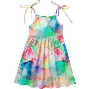 Vieille Toddler Girls Summer Sling Dress Tie Straps Sleeveless Casual Beach Sundress with Pockets 2-6 Years