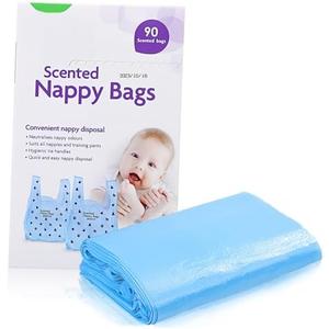 WOFASHPURET 90pieces Disposable Diaper Sacks Easy-tie Handles Scented Trash Bags for Diaper Disposal for Travel and Pet Waste Management