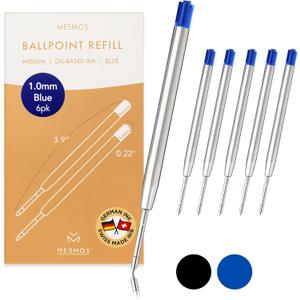 MESMOS 6 Pack 3.9 inch (9.8cm) Pen Refills Ballpoint Blue Ink, Compatible with Ballpoint Parker Pen, Replacement Ink Refills, 1.0mm Smooth Writing Medium Tip, Cartridge (Blue)